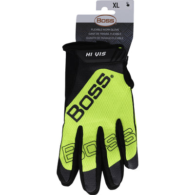 Boss Utility Synthetic Microfiber Palm w/Hi-Vis Mesh Fabric Back - Hi-Vis Yellow - 12/PR - 120-MV1230T