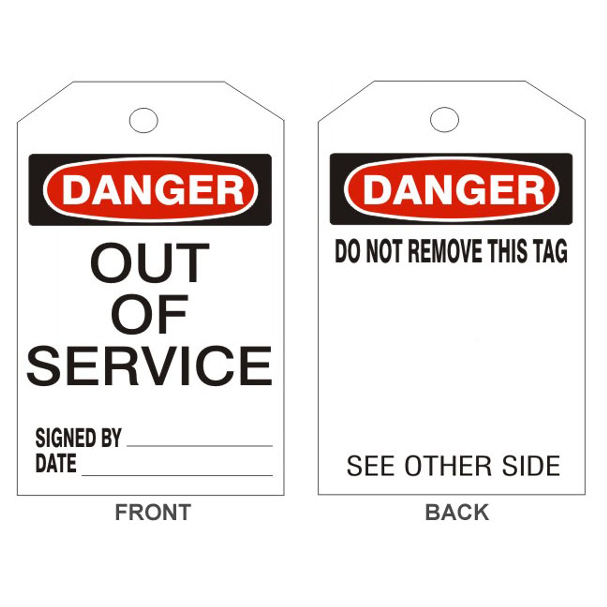 DANGER OUT OF SERVICE TAGS - BACK 1 - DANGER OUT OF SERVICE TAGS - BACK 1, 6.125X3, Rigid Vinyl