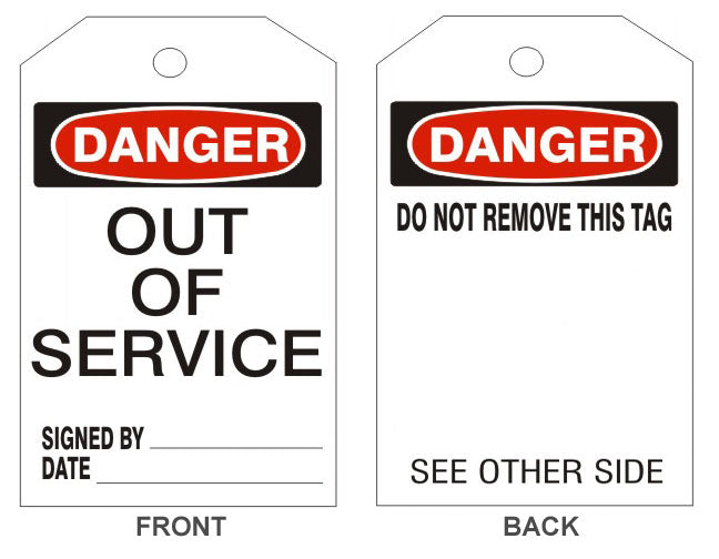 DANGER OUT OF SERVICE TAGS - BACK 1 - DANGER OUT OF SERVICE TAGS - BACK 1, 6.125X3, Rigid Vinyl