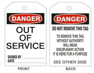 DANGER OUT OF SERVICE TAGS - BACK 2