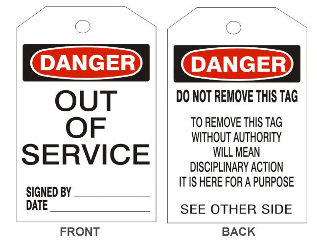 DANGER OUT OF SERVICE TAGS - BACK 2 - DANGER OUT OF SERVICE TAGS - BACK 2, 6.125X3, Rigid Vinyl
