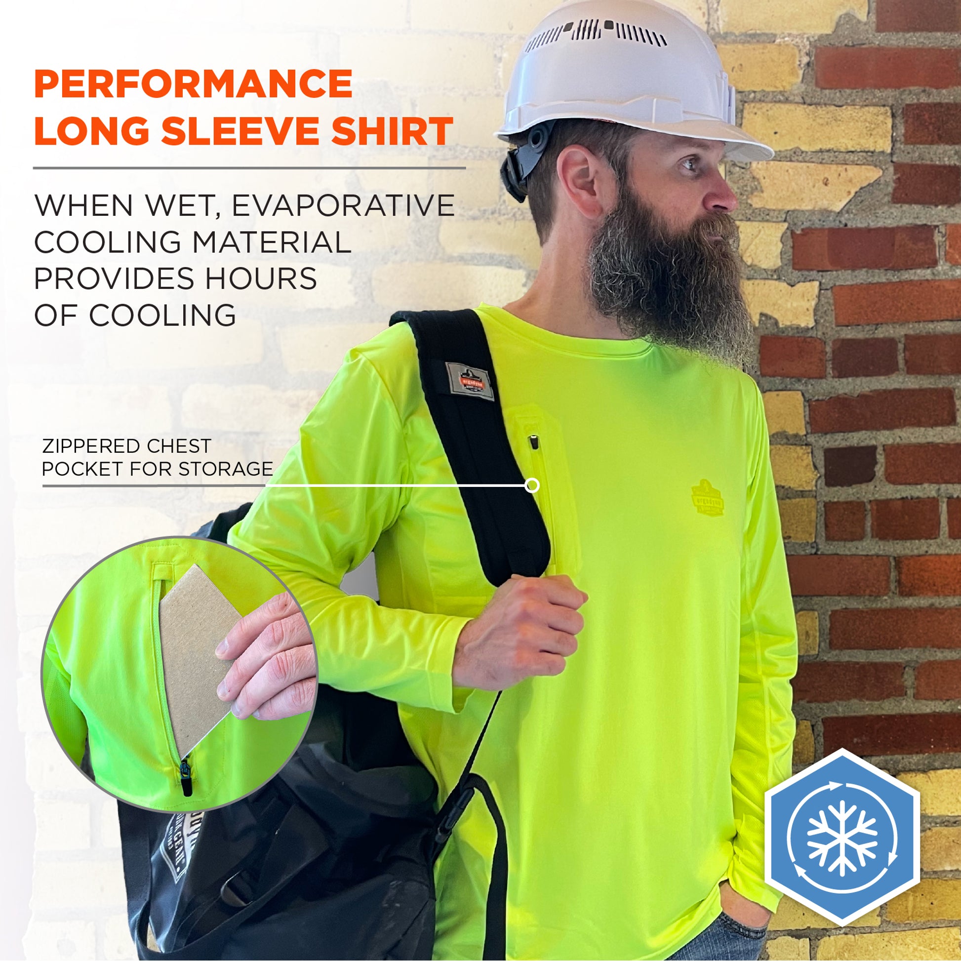 Ergodyne Chill-Its 6689 Cooling Long Sleeve Sun Shirt with UV Protection - Lime