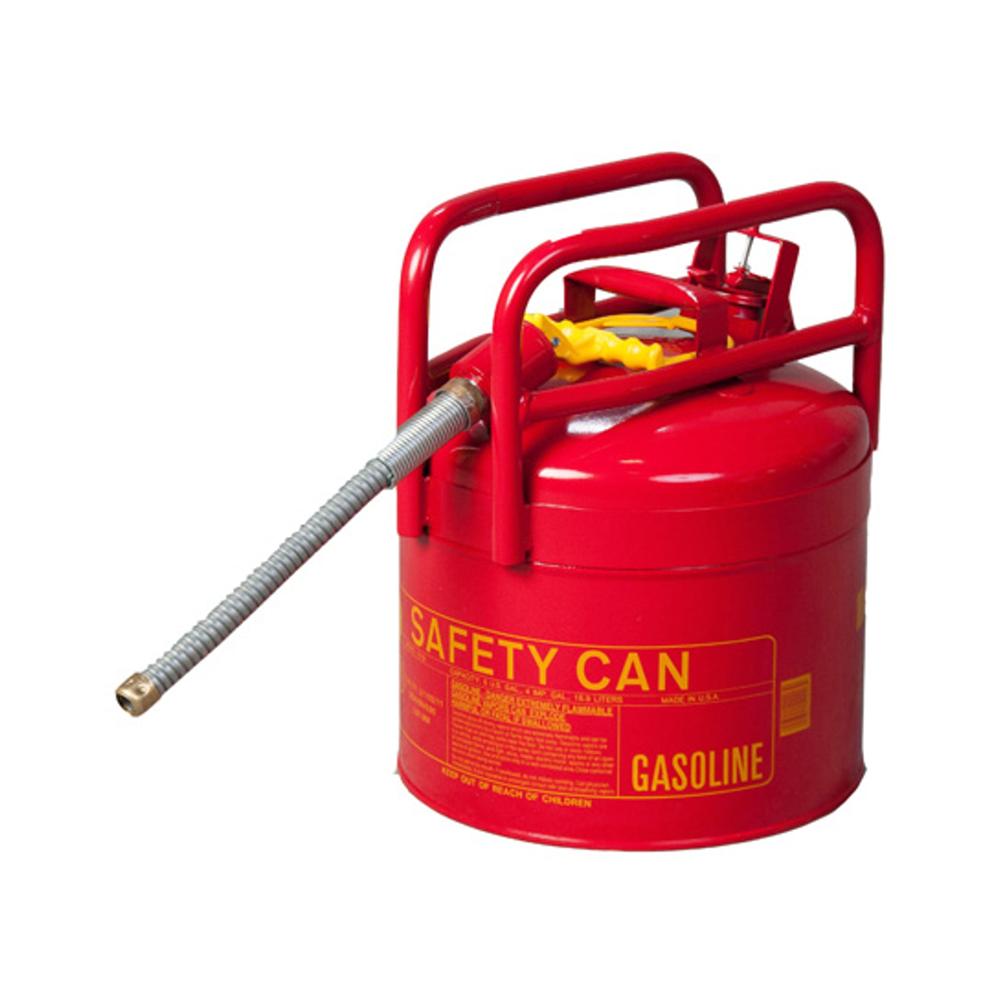 Eagle DOT Transport Type II Safety Can for Flammables - 5 Gallon - 5/8" Metal Hose - Red - 1215SX5