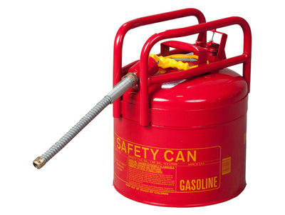 Justrite DOT Transport Type II Safety Can for Flammables - 5 Gallon - 7/8" Metal Hose - Red - 1215