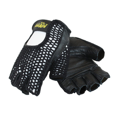 Maximum Safety Leather Palm Lifting Gloves w/Reinforced Padded Insert - Cotton Mesh Back - Black - 12/PR - 122-AV14