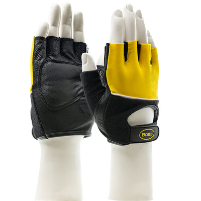 Maximum Safety Leather Palm Lifting Gloves w/Reinforced Padded Insert - Hi-Vis Yellow Cotton Back - 12/PR - 122-AV70