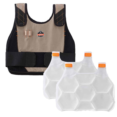Ergodyne Chill-Its 6215 Premium FR Phase Change Cooling Vest with Rechargeable Ice Packs - Khaki
