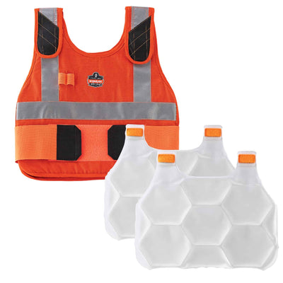 Ergodyne Chill-Its 6215 Premium FR Phase Change Cooling Vest with Rechargeable Ice Packs - Orange