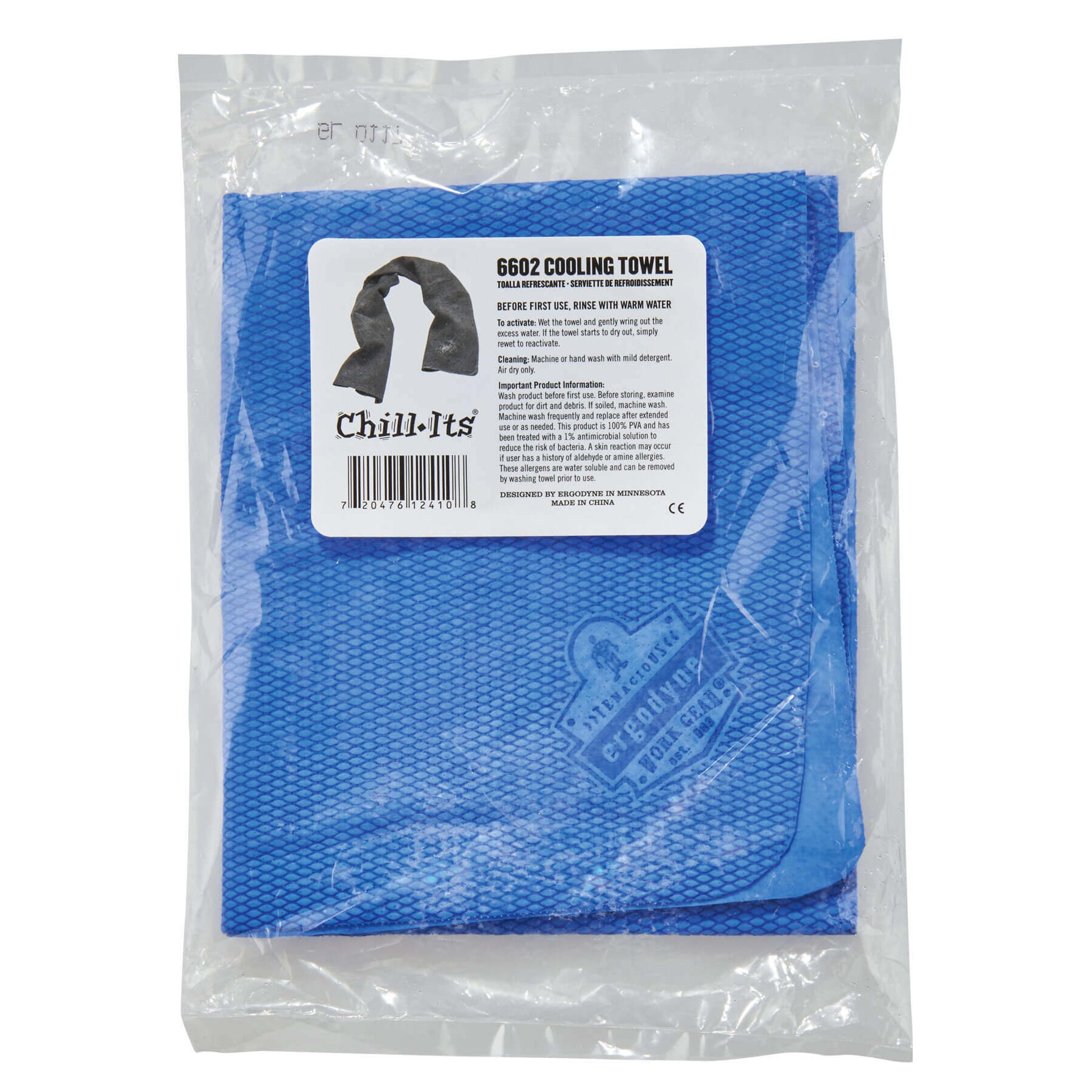 Ergodyne Chill-Its 6602 Evaporative Cooling Towel - PVA - Blue - 50-pack
