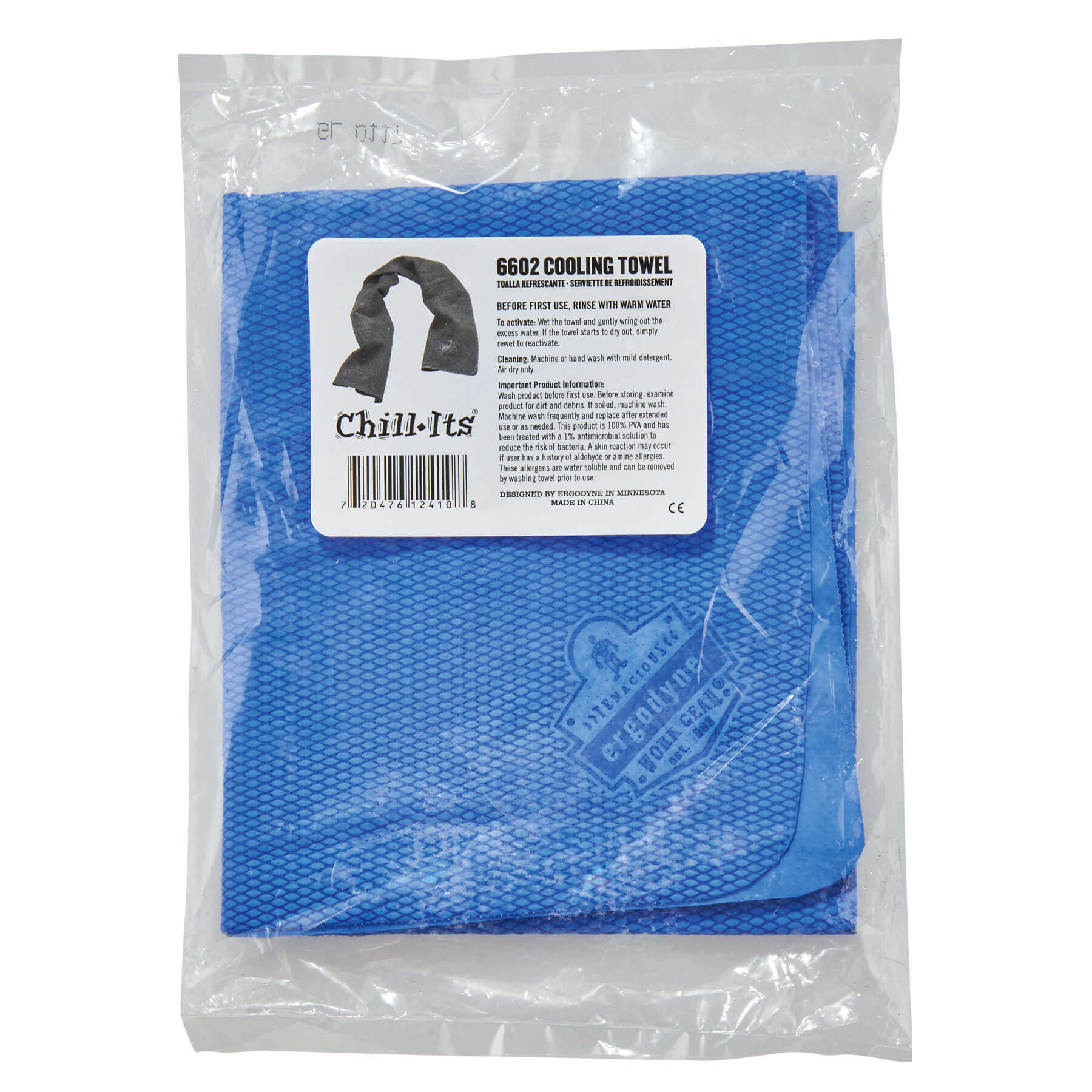 Ergodyne Chill-Its 6602 Evaporative Cooling Towel - PVA - Blue - 50-pack