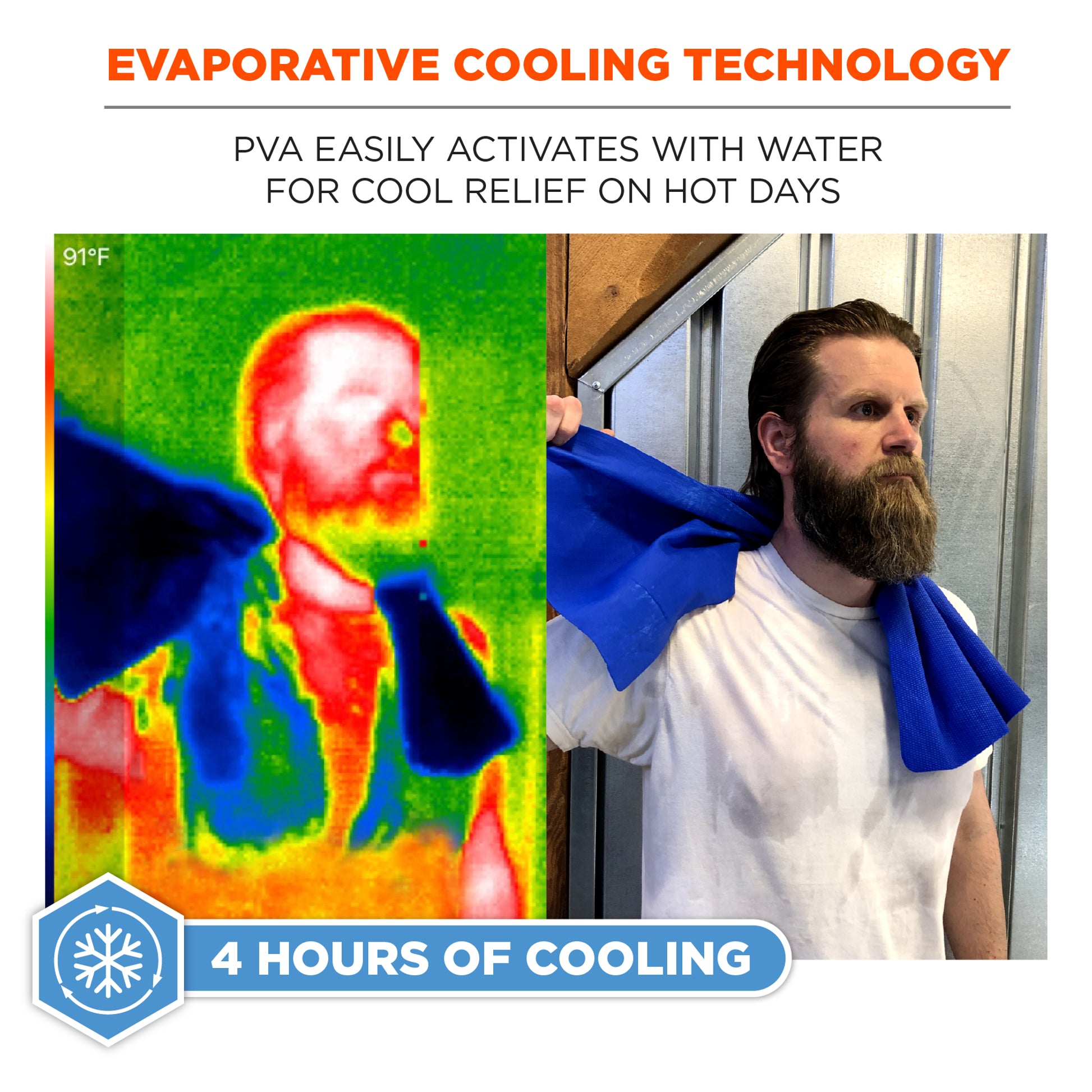 Ergodyne Chill-Its 6602 Evaporative Cooling Towel - PVA - Blue - 50-pack
