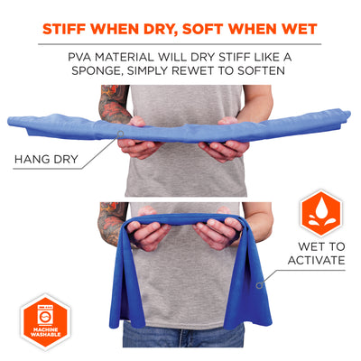 Ergodyne Chill-Its 6602 Evaporative Cooling Towel - PVA - Blue - 50-pack