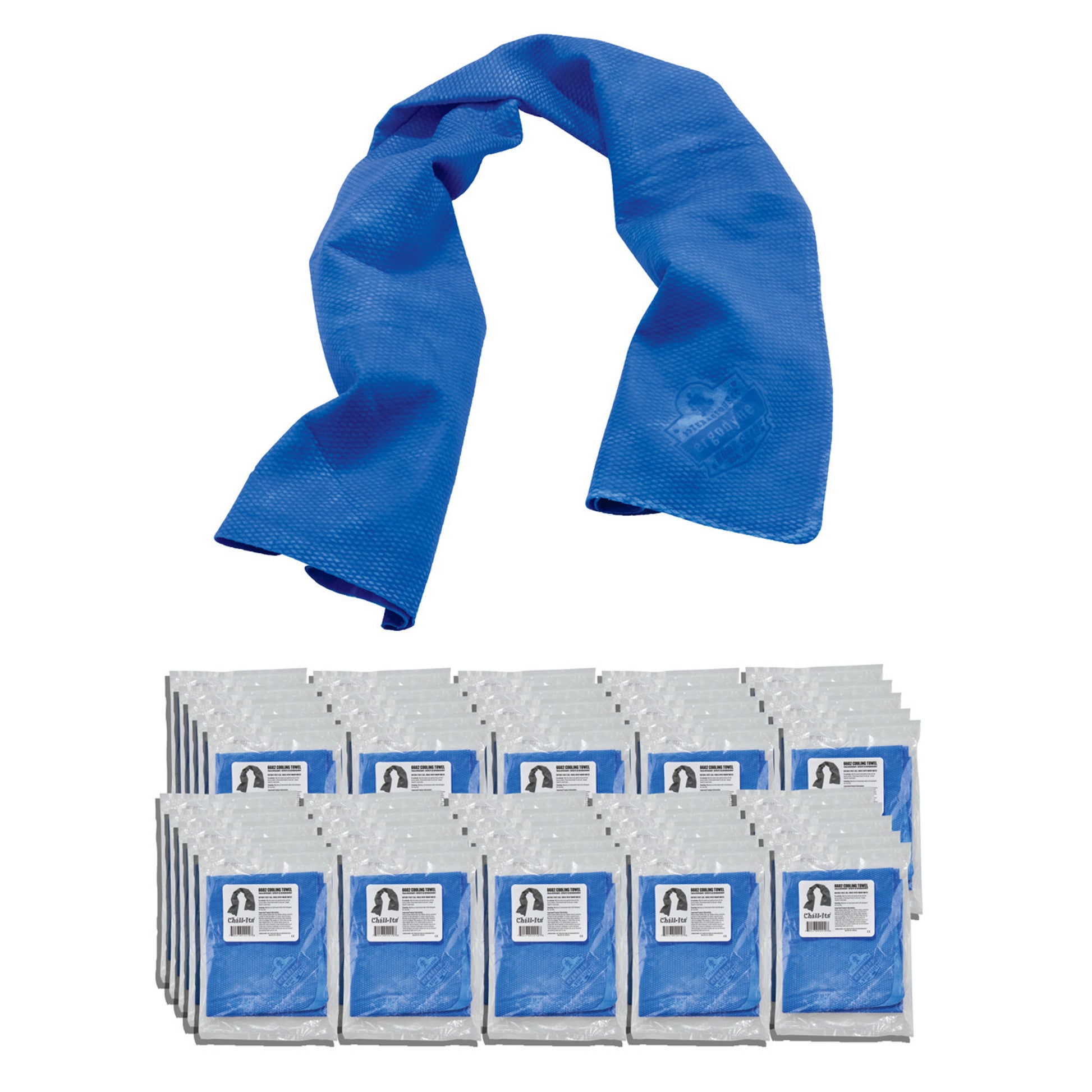 Ergodyne Chill-Its 6602 Evaporative Cooling Towel - PVA - Blue - 50-pack
