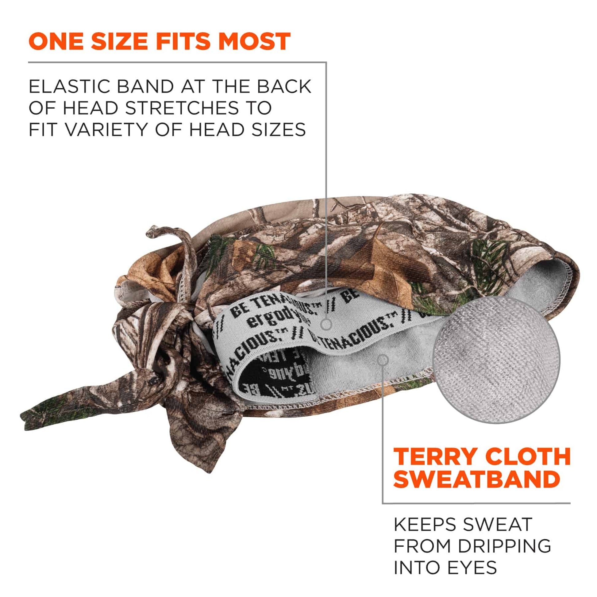 Ergodyne Chill-Its 6615 High-Performance Bandana Do Rag - Terry Cloth Sweatband - Realtree Edge