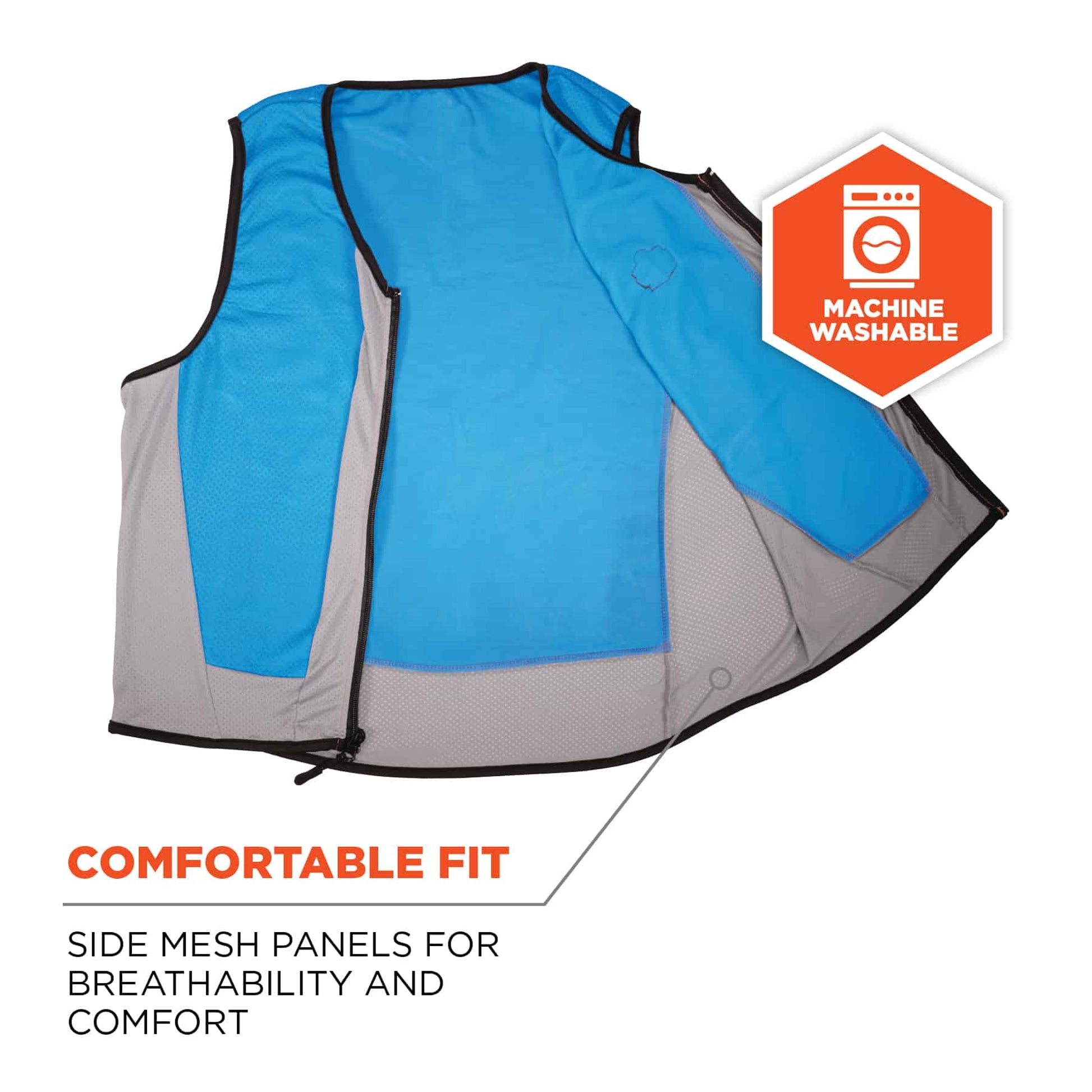 Ergodyne Chill-Its 6667 Wet Evaporative Cooling Vest - PVA, Zipper Closure