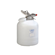 Justrite Safety Container For Corrosives/Acids - Wide-Mouth - S/S Hardware - 5 Gal. - Self-Close Cap - Poly - White - 12765