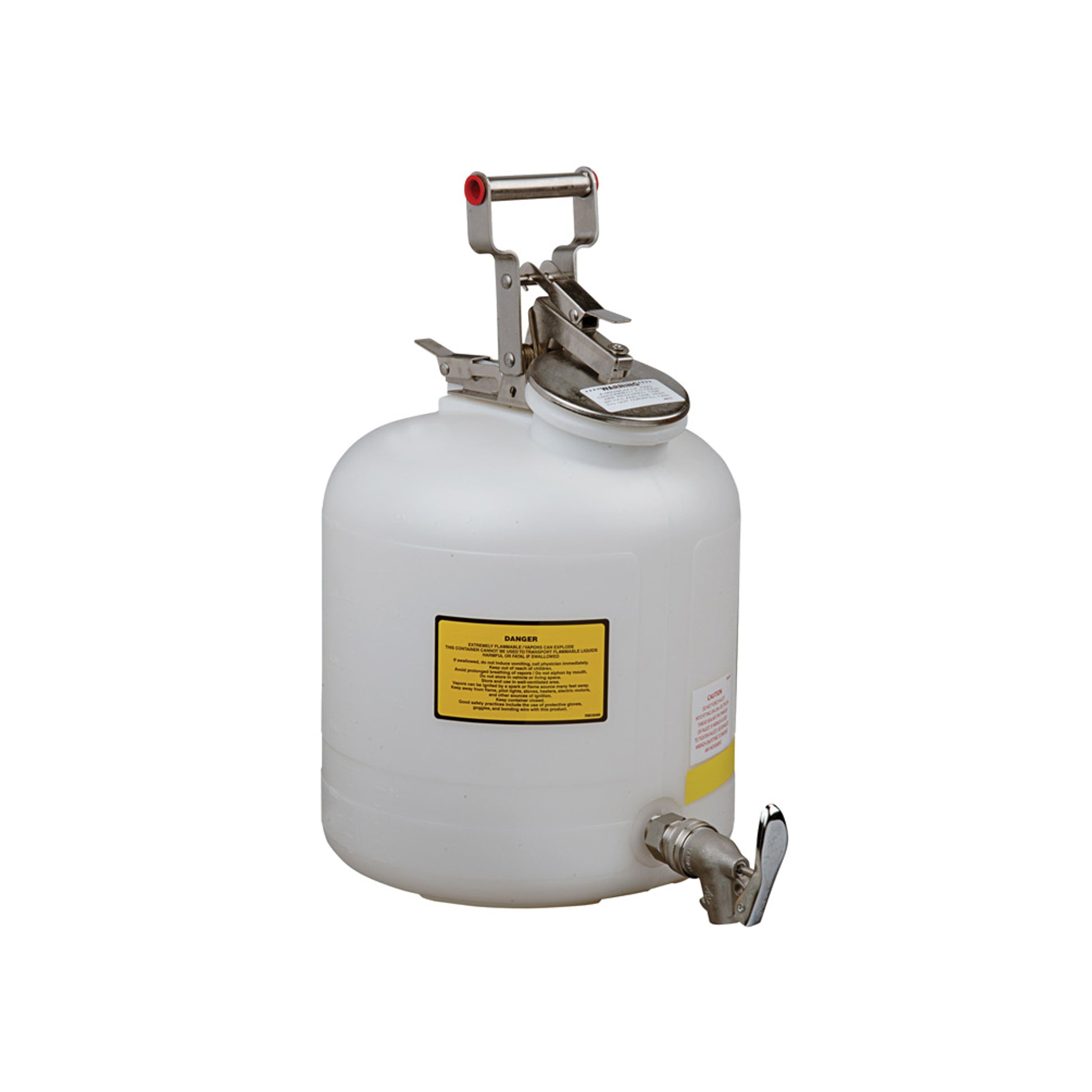 Justrite Safety Can For Liquid Disposal - S/S Hdwr - 5 Gallon - S/S Faucet - Flame Arrester - Polyethylene - White - 12772