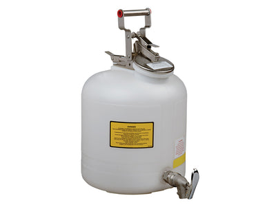 Justrite Safety Can For Liquid Disposal - S/S Hdwr - 5 Gallon - S/S Faucet - Flame Arrester - Polyethylene - White - 12772