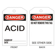 DANGER ACID TAGS - BACK 1 - DANGER ACID TAGS - BACK 1, 6.125X3, Rigid Vinyl