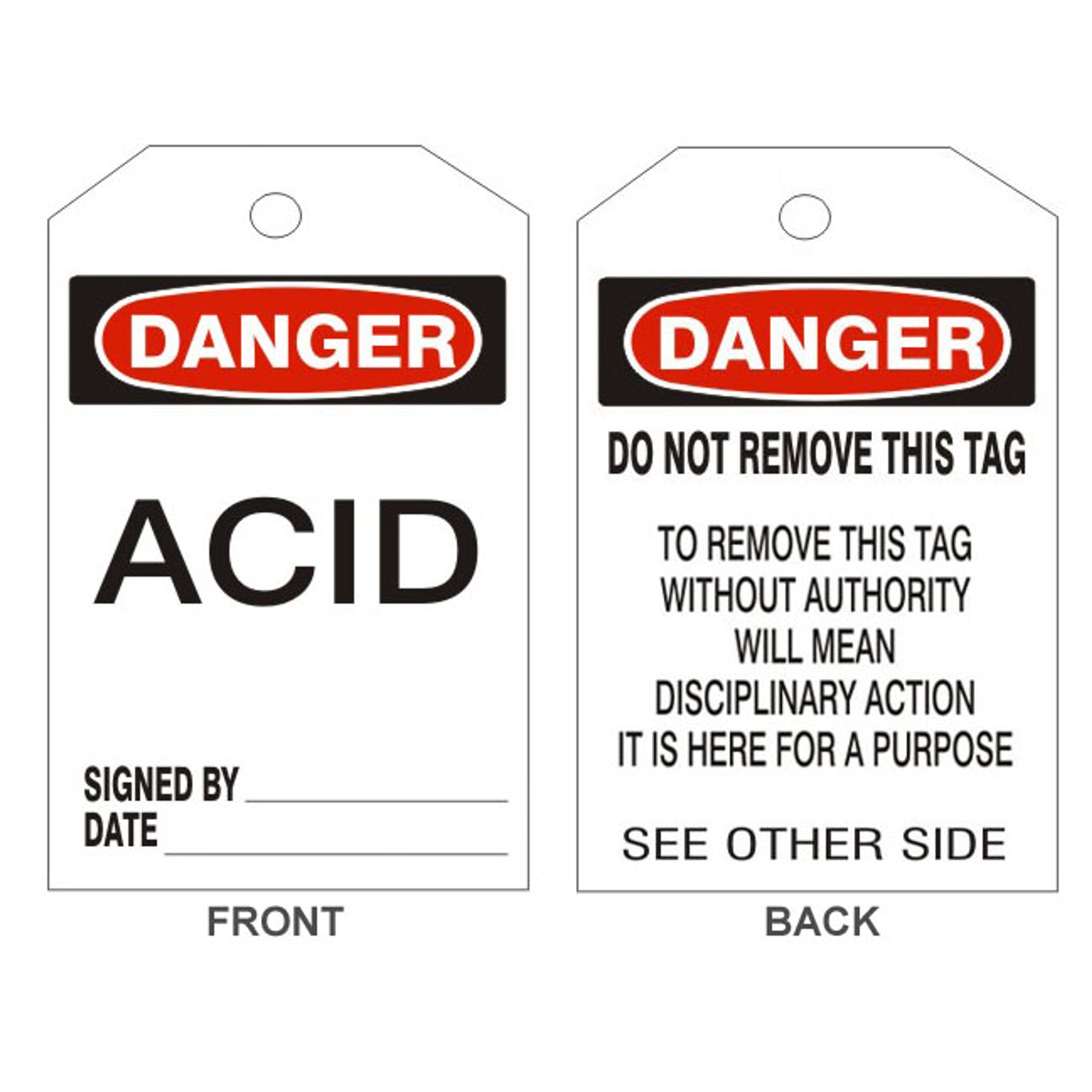 DANGER ACID TAGS- BACK 2 - DANGER ACID TAGS- BACK 2, 6.125X3, Rigid Vinyl