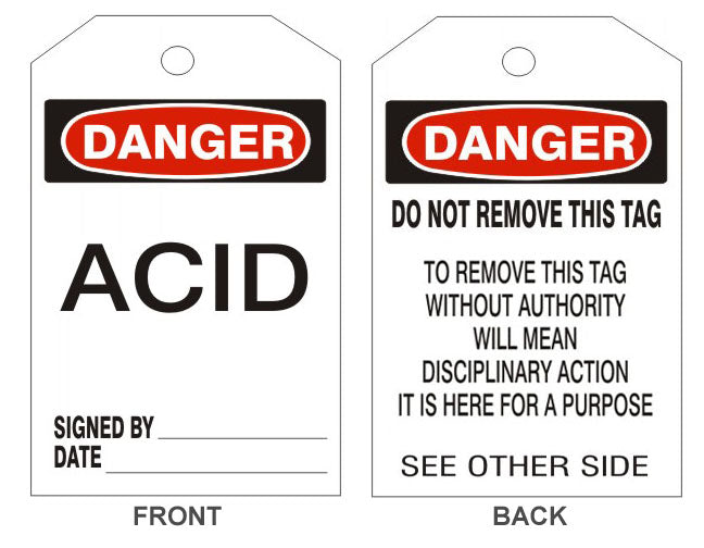 DANGER ACID TAGS- BACK 2 - DANGER ACID TAGS- BACK 2, 6.125X3, Rigid Vinyl