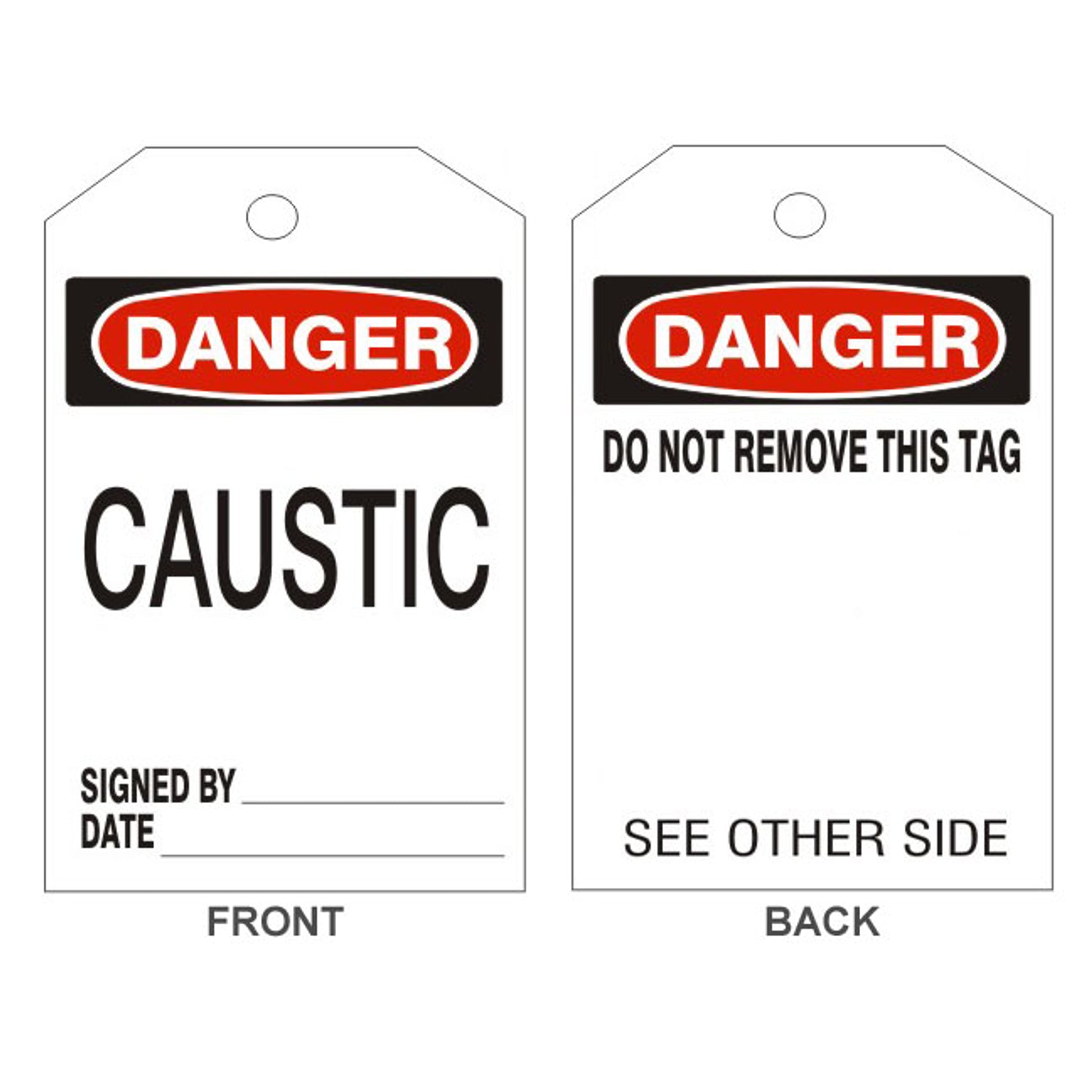 DANGER CAUSTIC TAGS - BACK 1 - DANGER CAUSTIC TAGS - BACK 1, 6.125X3, Rigid Vinyl