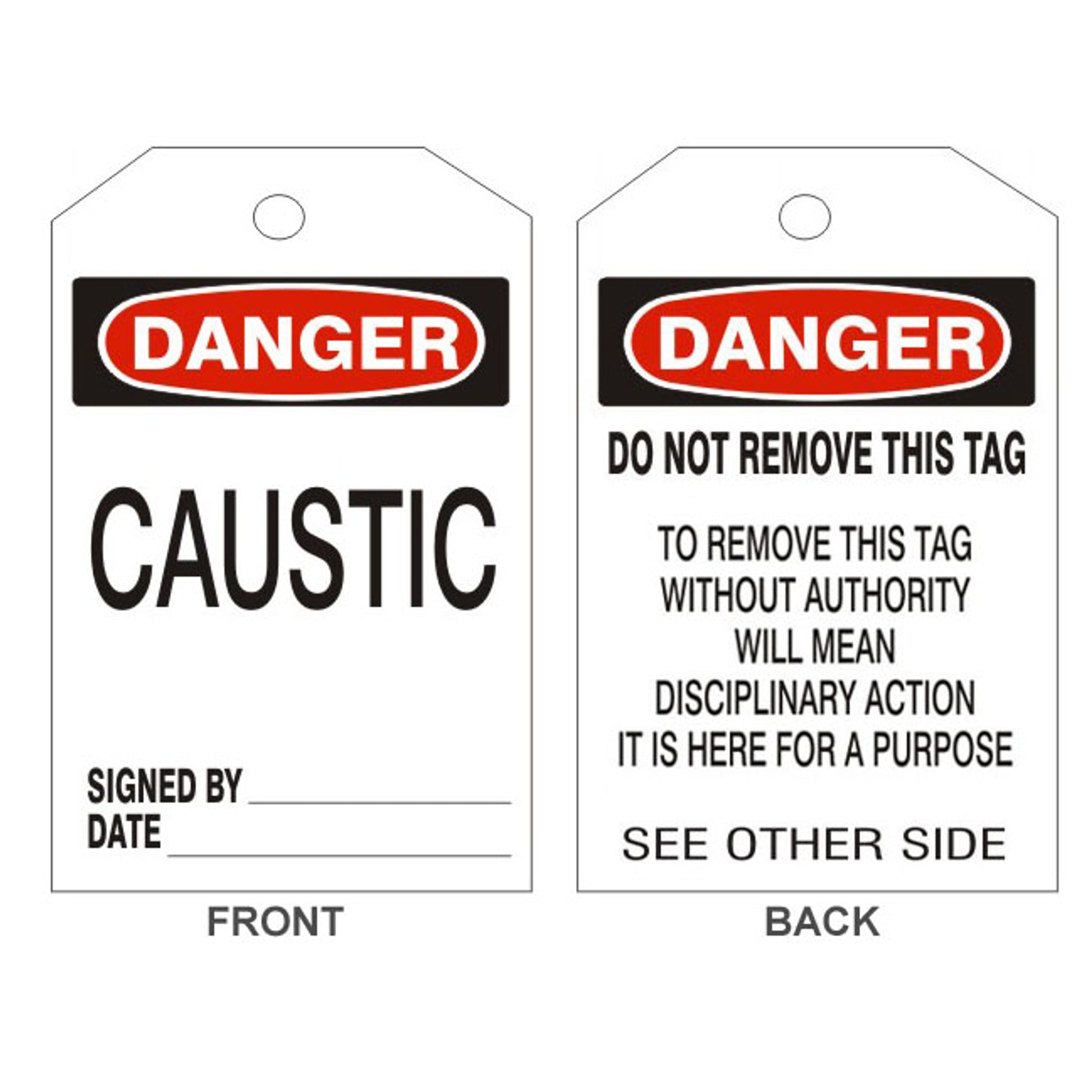 DANGER CAUSTIC TAGS - BACK 2 - DANGER CAUSTIC TAGS - BACK 2, 6.125X3, Rigid Vinyl
