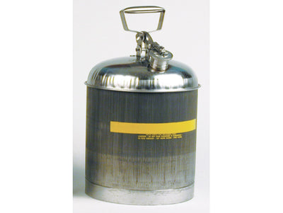 Justrite Type I Stainless Steel Safety Can - 5 Gallon - Flame Arrester - Self Close - 1315