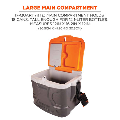 Ergodyne Chill-Its 5170 Industrial Hard Sided Cooler - 17 Quart - Orange and Gray - Pallet of 30