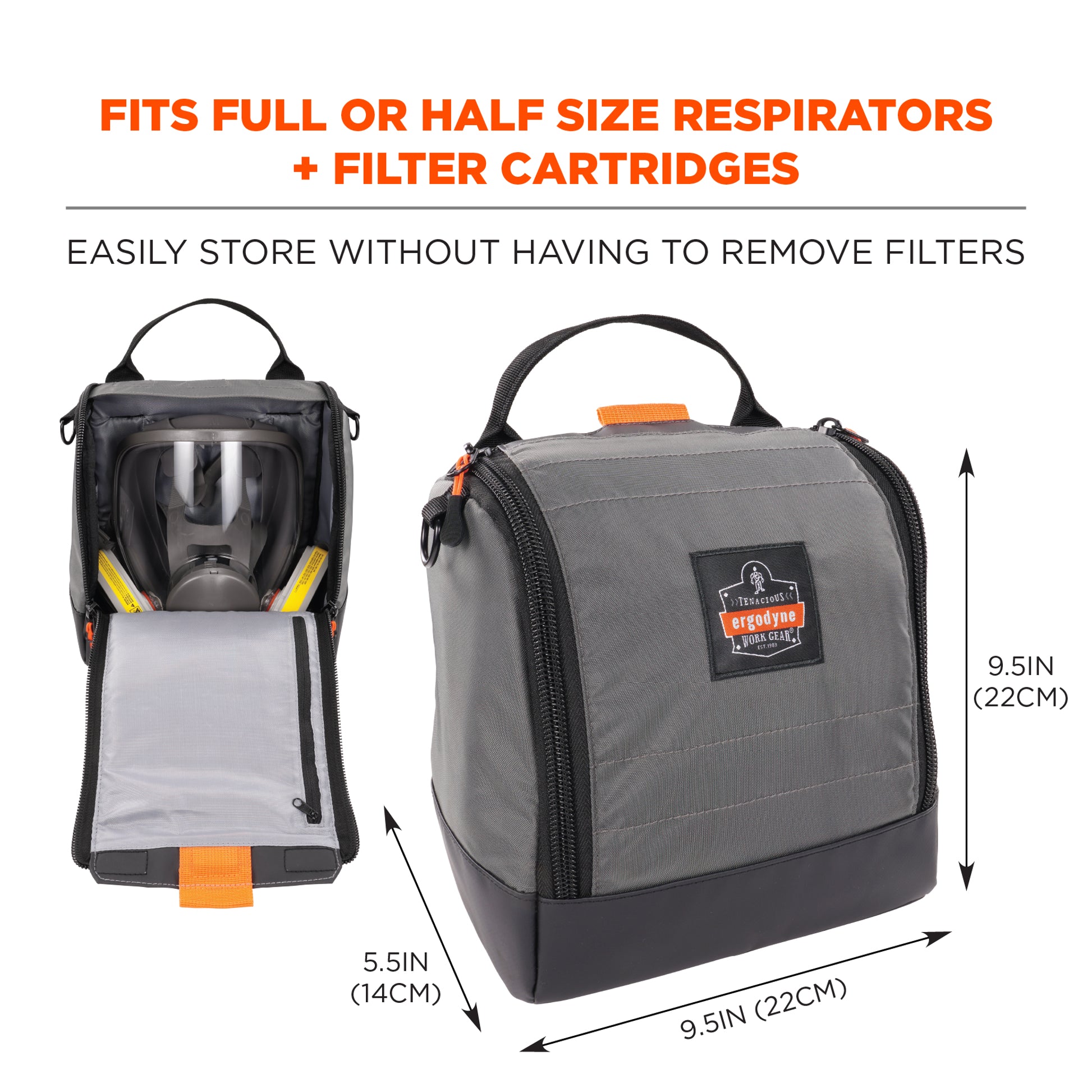 Ergodyne Arsenal 5185 Half and Full Face Respirator Bag - Zipper + Magnetic Closure