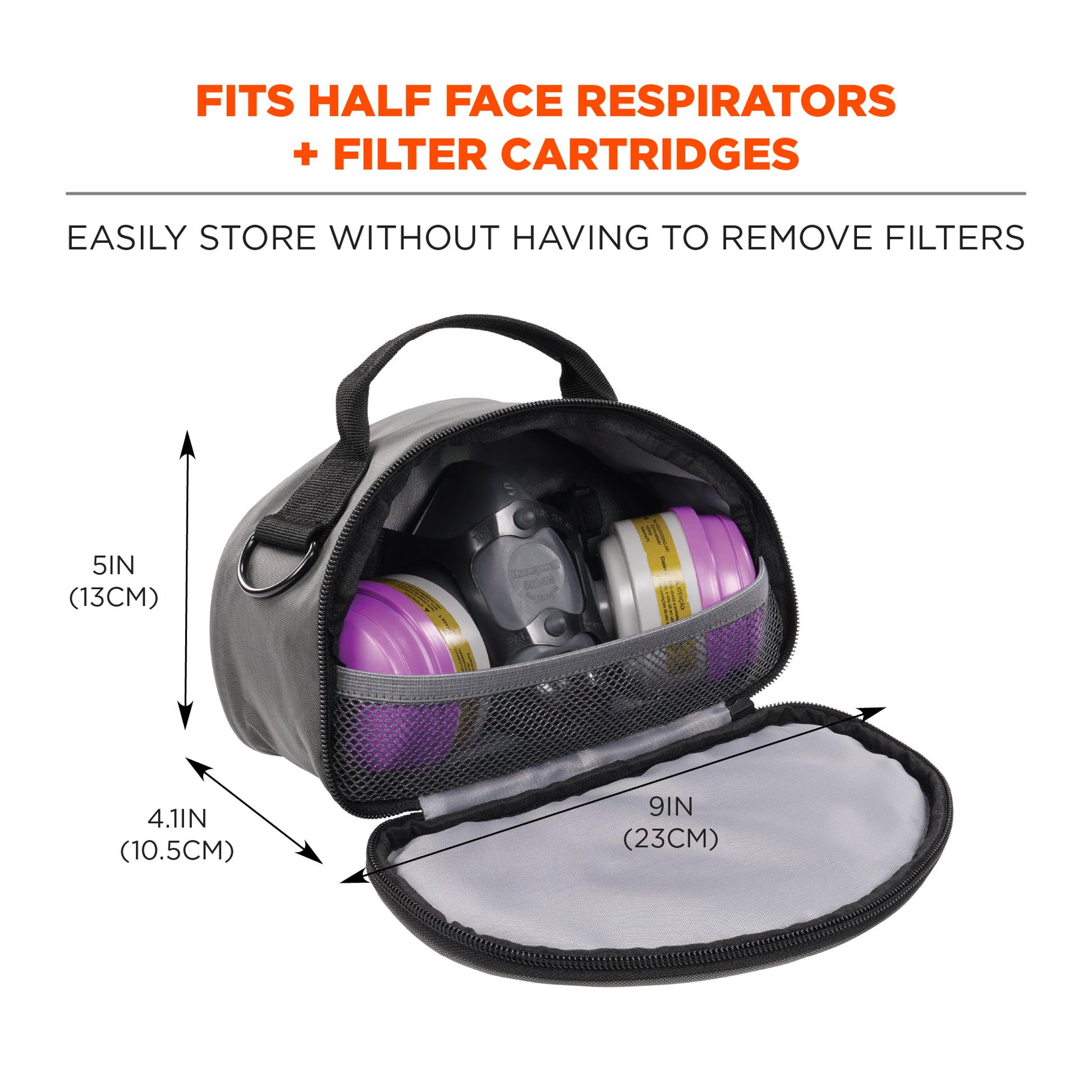 Ergodyne Arsenal 5187 Half Face Respirator Bag - Zipper Closure, Clamshell Design, Belt Loop