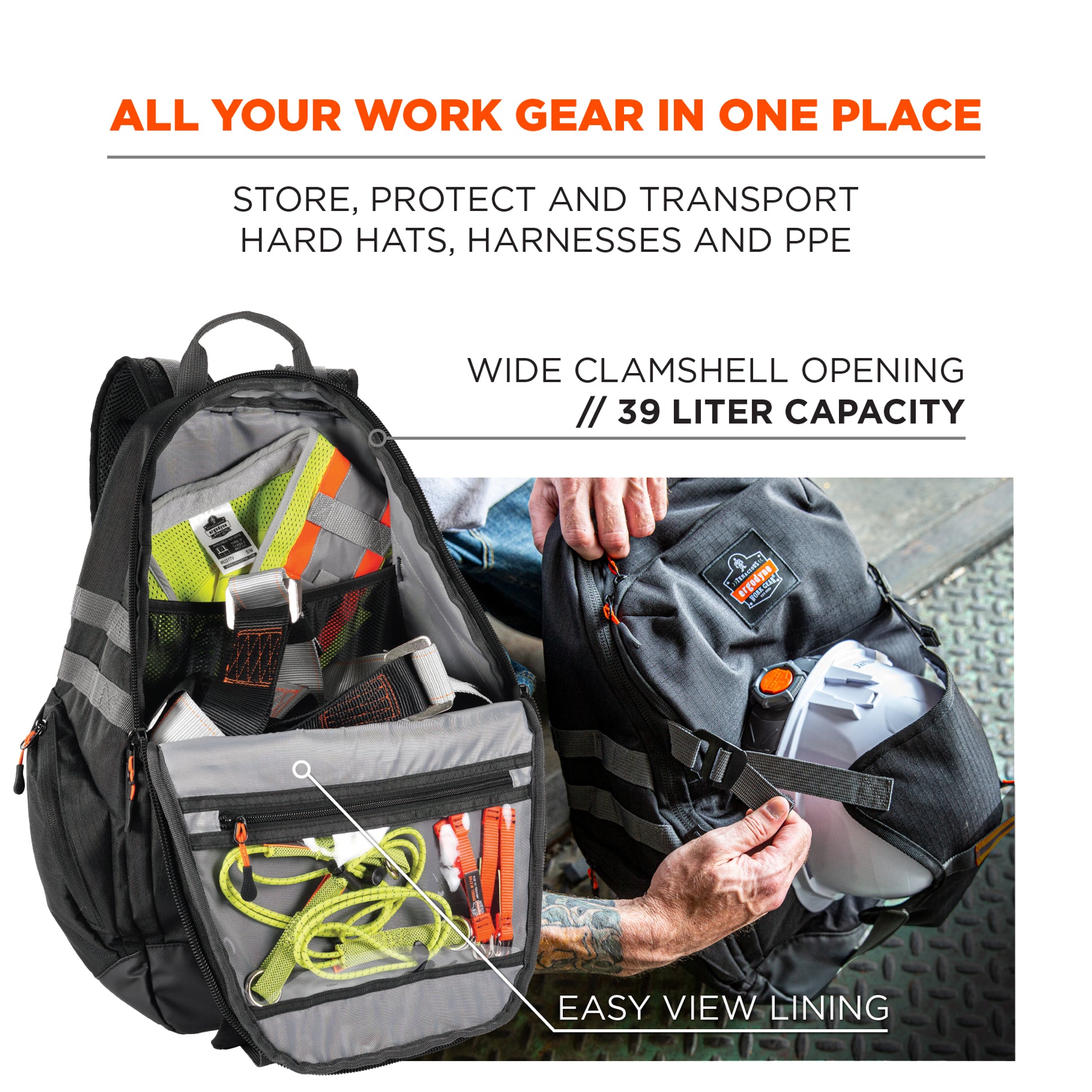 ergodyne work gear Ergodyne Arsenal 5188 PPE Jobsite Backpack, 7 x 15 x 20, Black