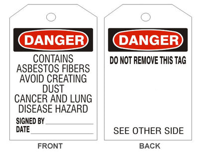 DANGER CONTAINS ASBESTOS FIBERS TAG - BACK 1