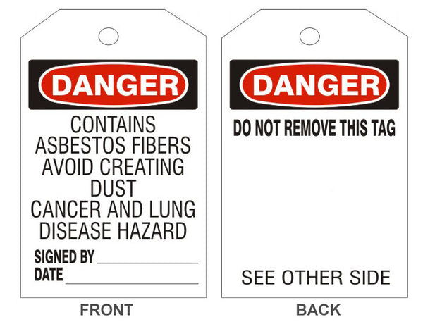 DANGER CONTAINS ASBESTOS FIBERS TAG - BACK 1