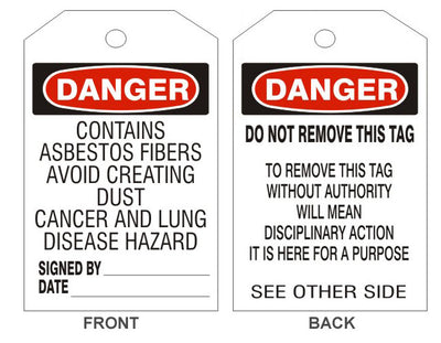 DANGER CONTAINS ASBESTOS FIBERS TAG - BACK 2