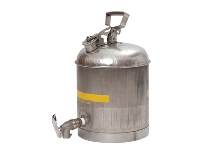 Justrite Type I Faucet Stainless Steel Safety Can with ECO Faucet - 5 Gallon - Flame Arrester - 1327