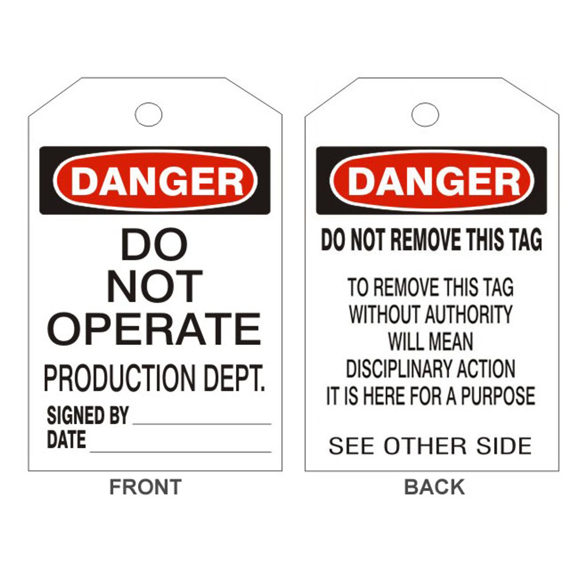DANGER DO NOT OPERATE  PRODUCTION DEPT TAGS - BACK 2 - DANGER DO NOT OPERATE  PRODUCTION DEPT TAGS - BACK 2, 6.125X3, Rigid Vinyl