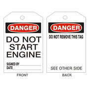 DANGER DO NOT START ENGINE TAGS - BACK 1 - DANGER DO NOT START ENGINE TAGS - BACK 1, 6.125X3, Rigid Vinyl