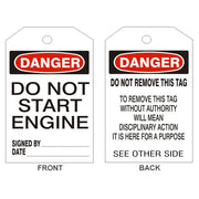 DANGER DO NOT START ENGINE TAGS - BACK 2 - DANGER DO NOT START ENGINE TAGS - BACK 2, 6.125X3, Rigid Vinyl