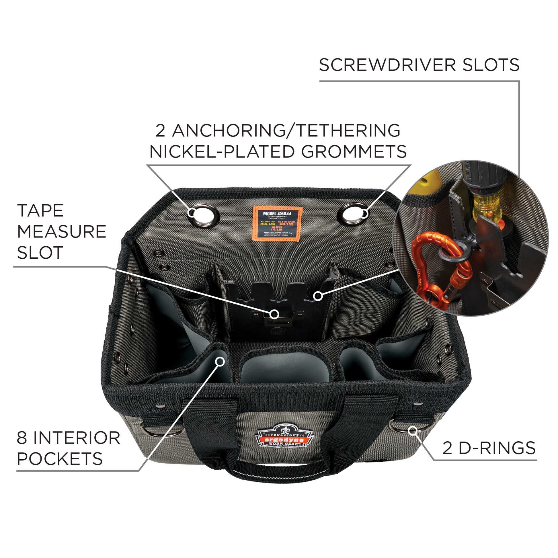Ergodyne Arsenal 5846 Bucket Truck Tool Bag with Locking Aerial Bucket Hooks Kit - S