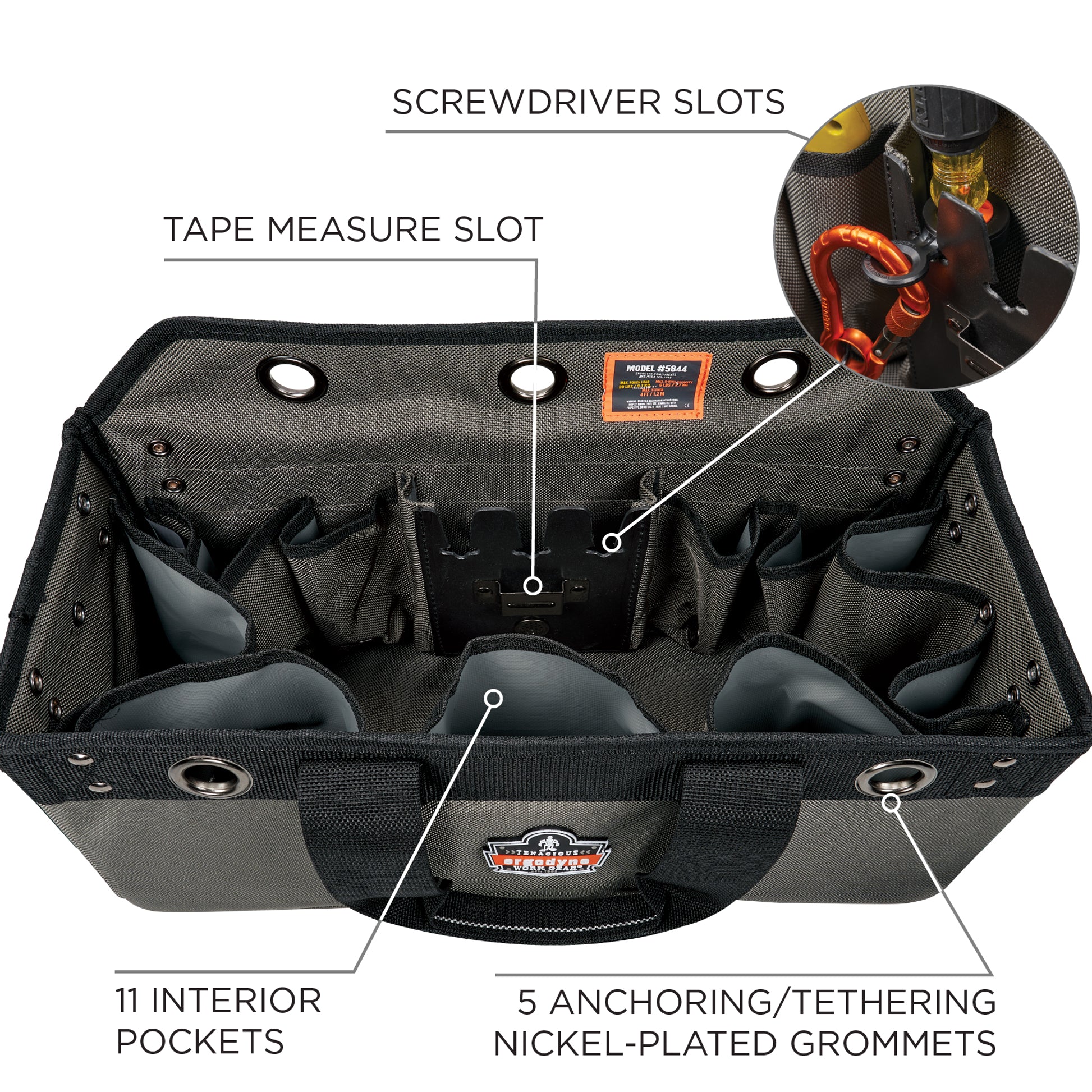 Ergodyne Arsenal 5846 Bucket Truck Tool Bag with Locking Aerial Bucket Hooks Kit - L