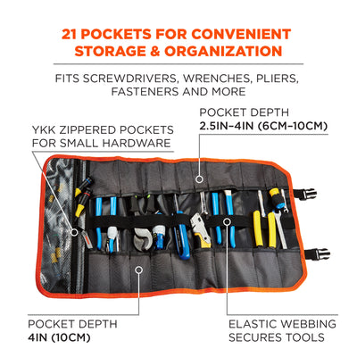 Ergodyne Arsenal 5871 Tool Organizer Roll Up with Zipper Pockets