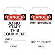 DANGER DO NOT START THIS EQUIPMENT TAGS - BACK 1 - DANGER DO NOT START THIS EQUIPMENT TAGS - BACK 1, 6.125X3, Rigid Vinyl