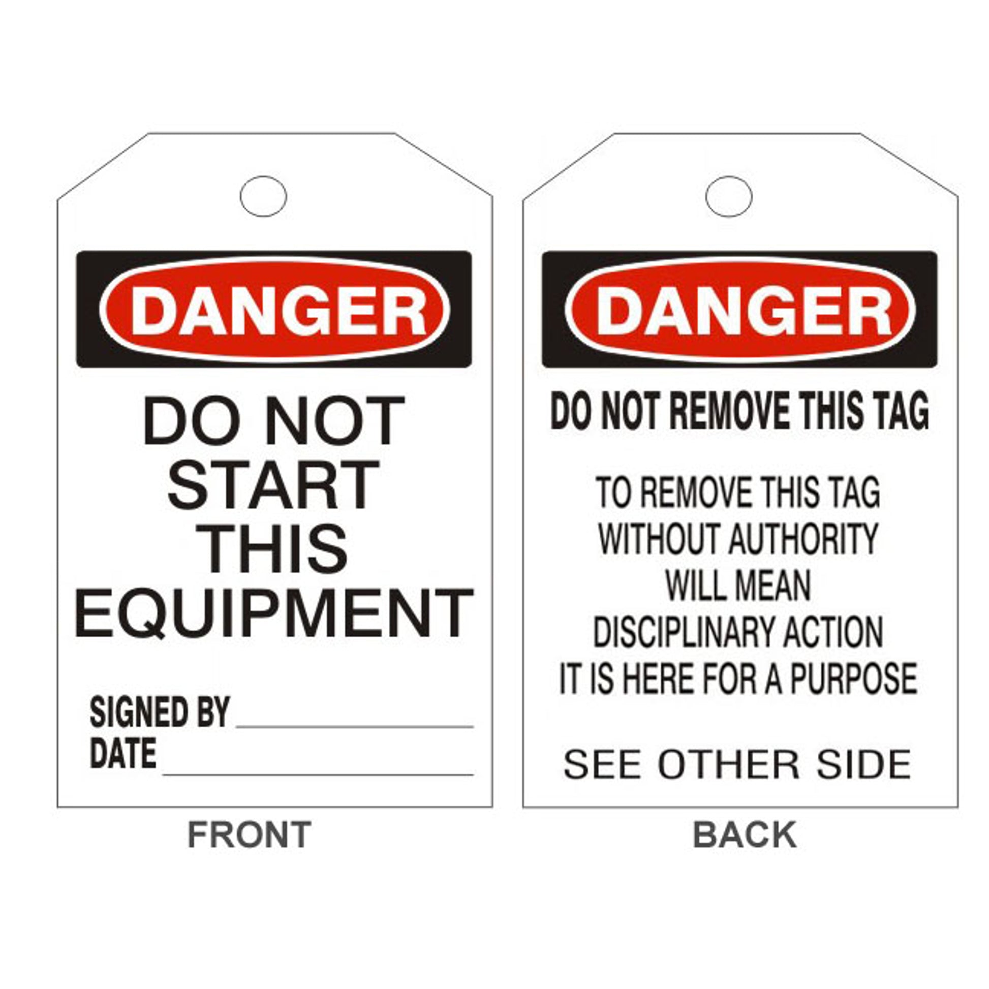 DANGER DO NOT START THIS EQUIPMENT TAGS - BACK 2 - DANGER DO NOT START THIS EQUIPMENT TAGS - BACK 2, 6.125X3, Rigid Vinyl