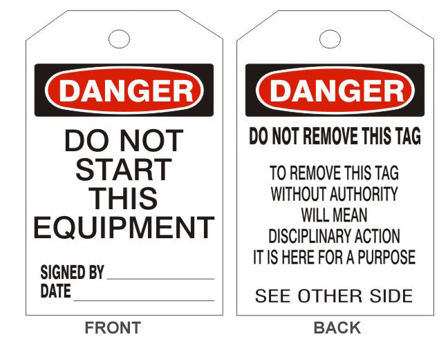 DANGER DO NOT START THIS EQUIPMENT TAGS - BACK 2 - DANGER DO NOT START THIS EQUIPMENT TAGS - BACK 2, 6.125X3, Rigid Vinyl