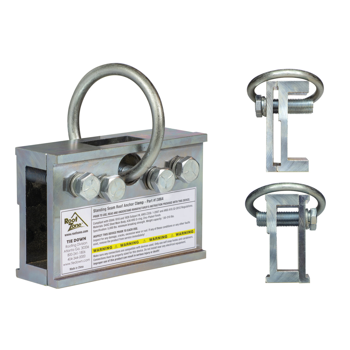Tie Down Standing Seam Roof Anchor, Reusable Non-Penetrating, 1 Pack - 13864