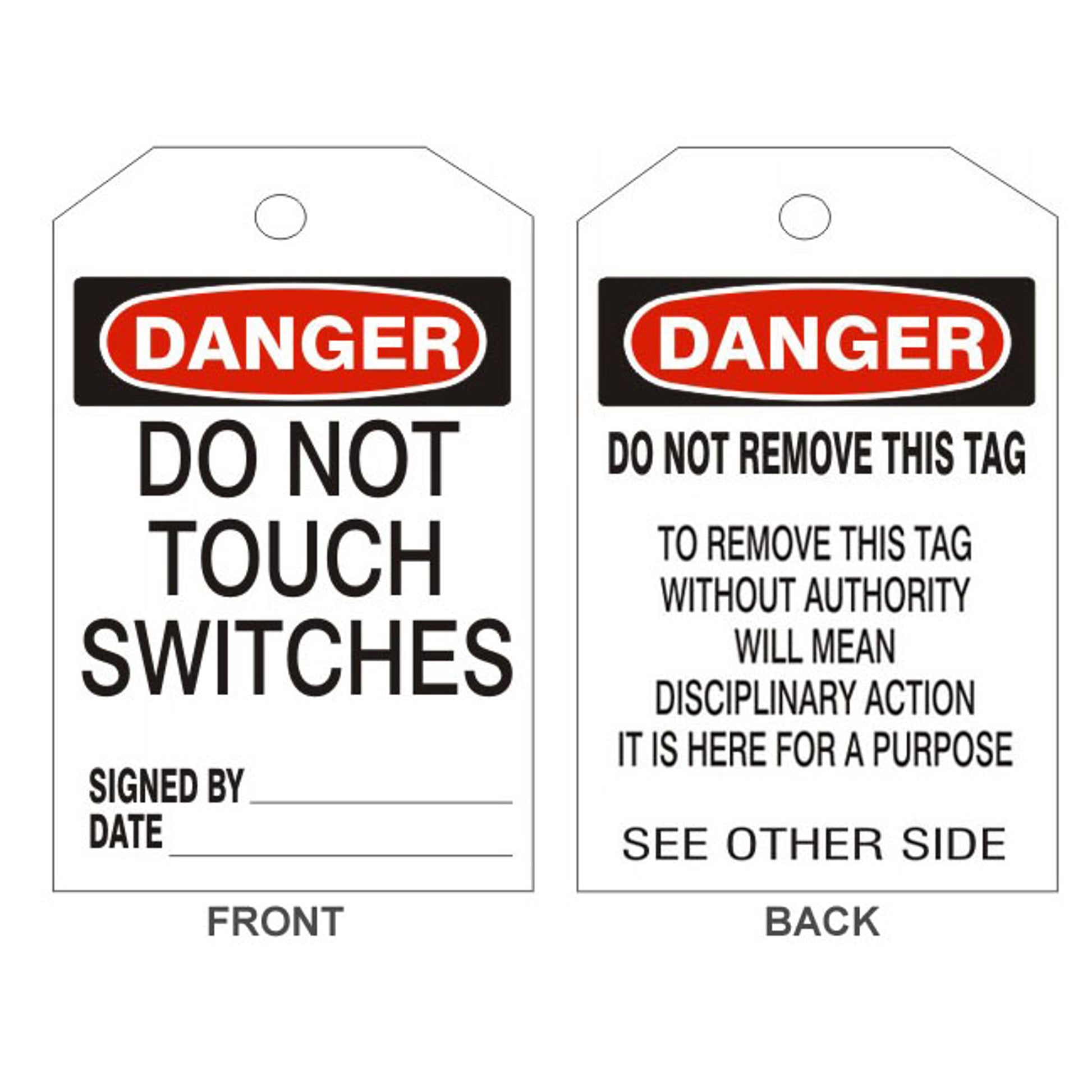DANGER DO NOT TOUCH SWITCHES TAGS - BACK 2 - DANGER DO NOT TOUCH SWITCHES TAGS - BACK 2, 6.125X3, Rigid Vinyl