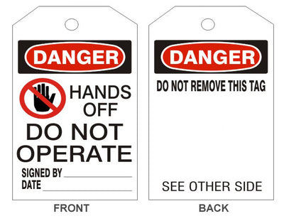 DANGER HANDS OFF DO NOT OPERATE PICTO TAGS - BACK 1