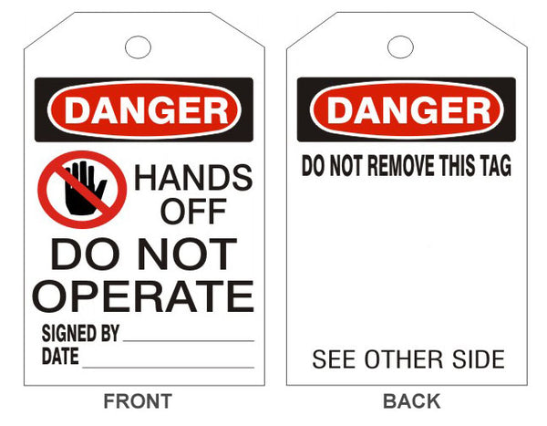 DANGER HANDS OFF DO NOT OPERATE PICTO TAGS - BACK 1