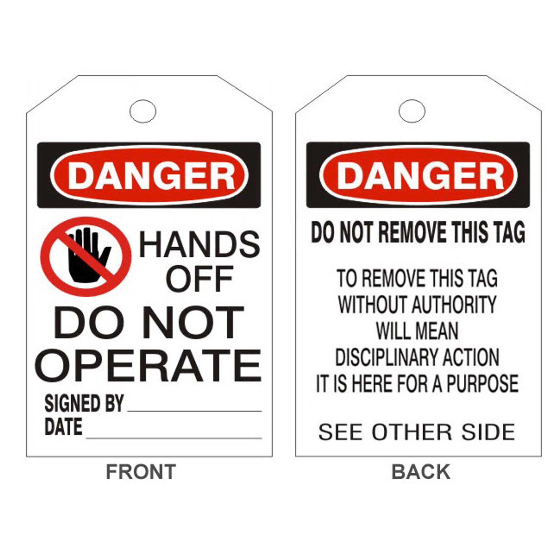 DANGER HANDS OFF DO NOT OPERATE PICTO TAGS - BACK 2 - DANGER HANDS OFF DO NOT OPERATE PICTO TAGS - BACK 2, 6.125X3, Rigid Vinyl